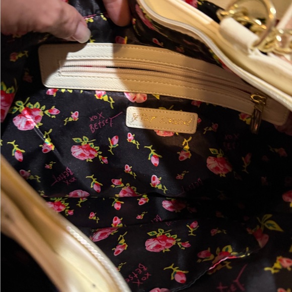 Betsey Johnson Rose Gold and White Striped Shoulder Tote with Charm - Picture 11 of 11